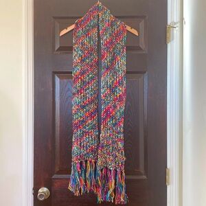 Charming Charlie Multicolor Rainbow Sparkly Cable Knit Tassel Scarf